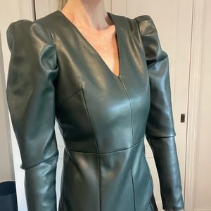 Aqua Green Faux Leather Puff Sleeve Bottle Cocktail Dress